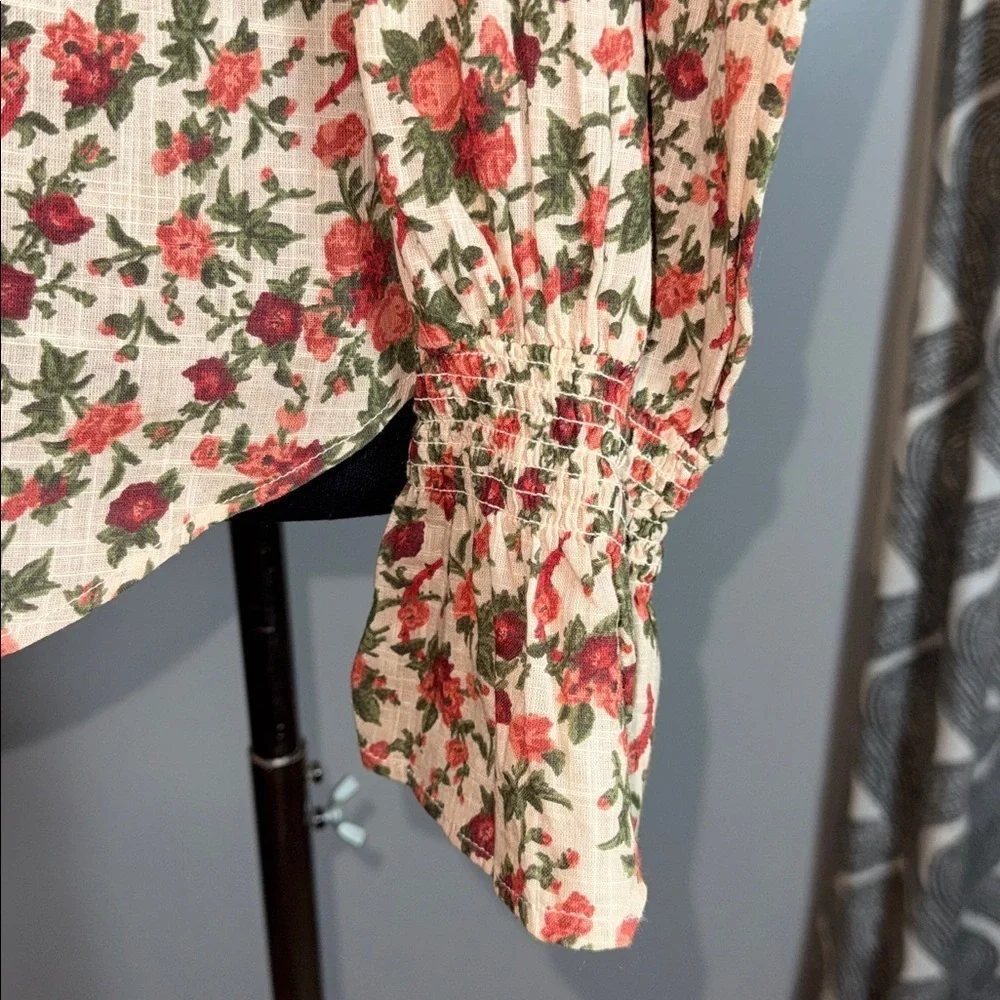 Free People Meant To Be floral puff sleeve blouse SZ S